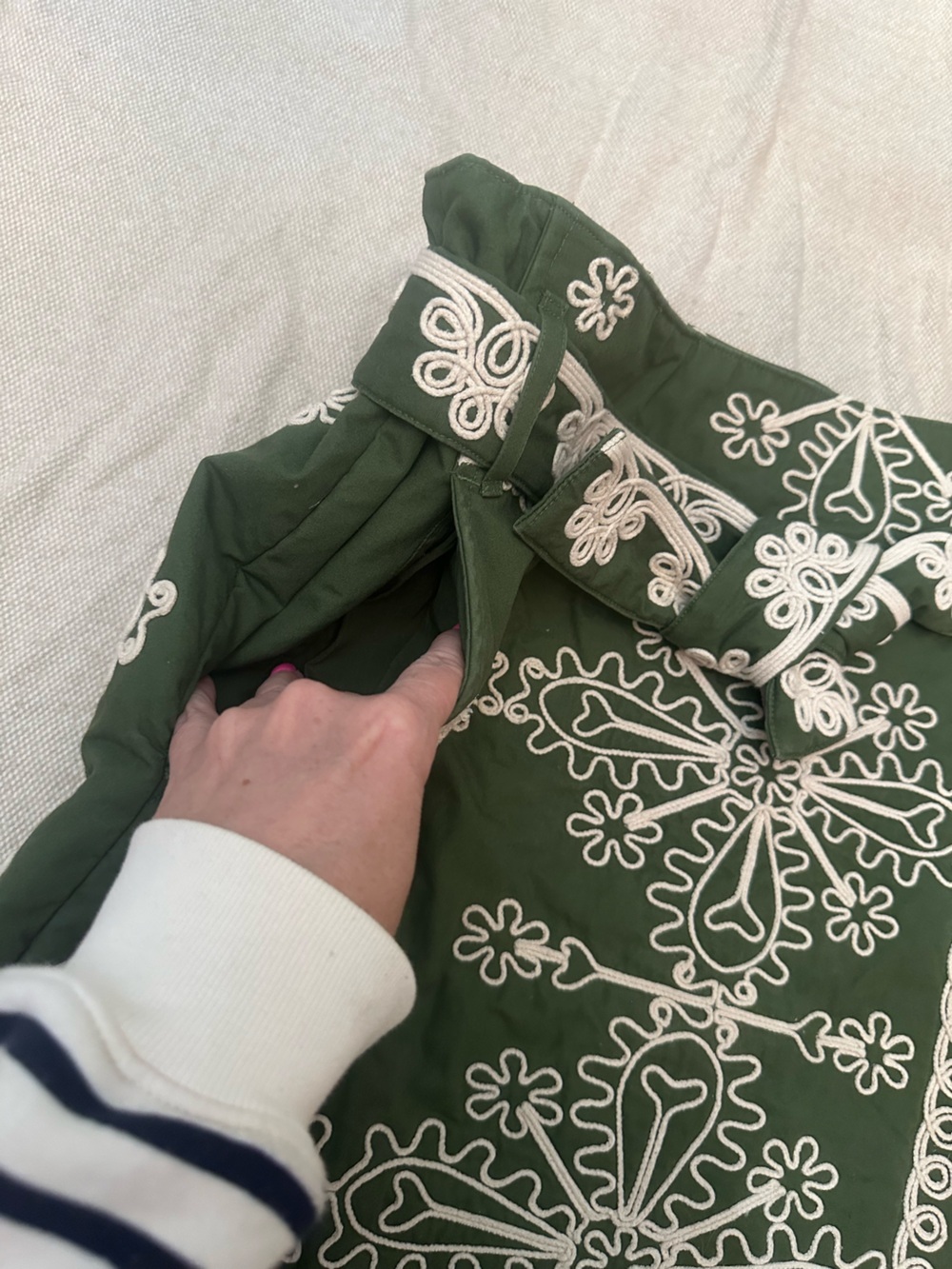 Sézane Leandra Embroidered Wrap Mini Skirt Green Cream Parisian 38921 - Picture 8 of 15